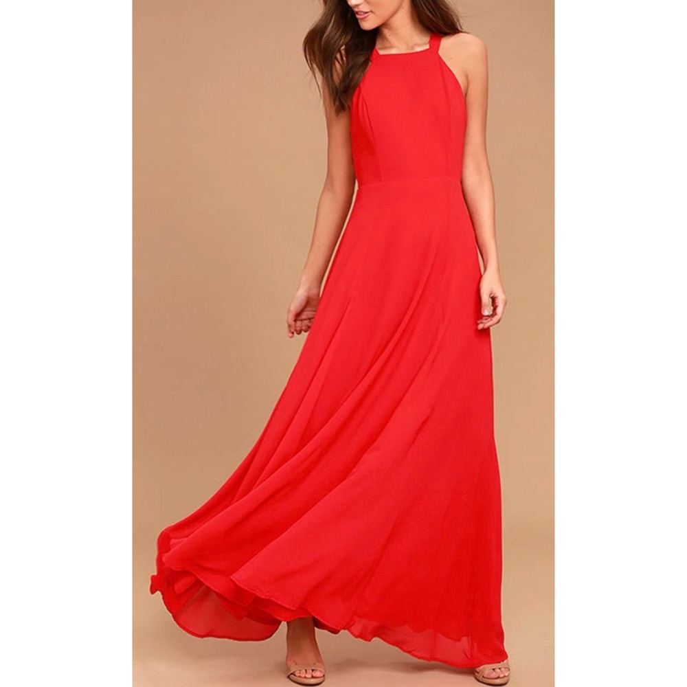 NWT Lulus Size Large‎ Super Starlet Red Lace-Up Maxi Dress Open Back Sexy